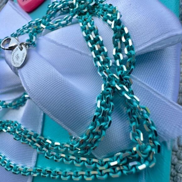 NEW 30" Tiffany & Co. Blue Enamel Sparkler Necklace - Picture 5 of 8